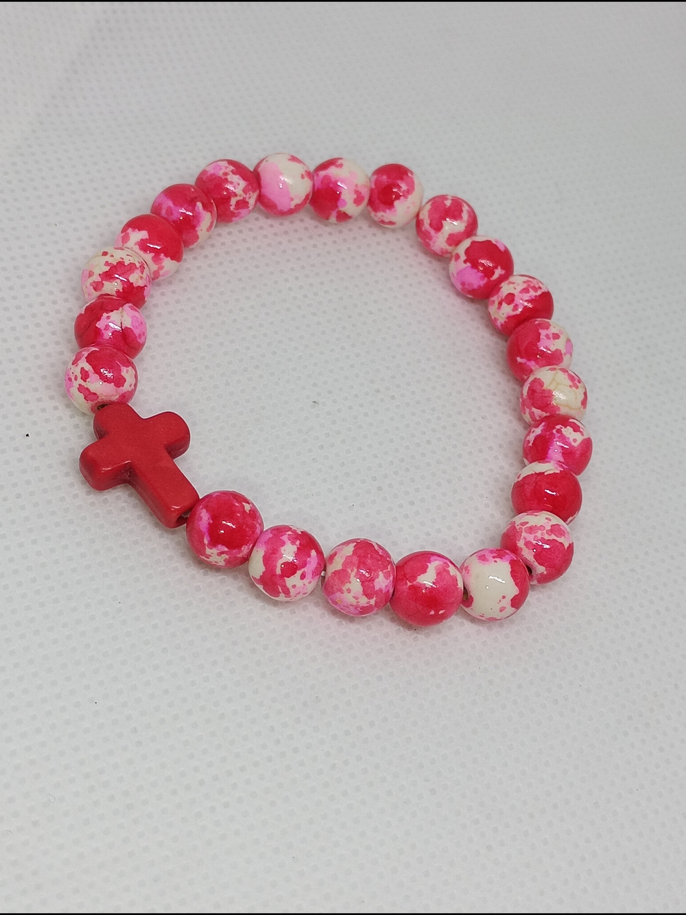 Marble Bead Bracelet with Cross Accent